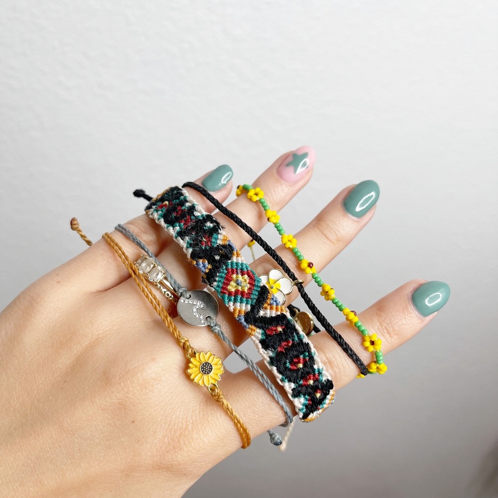Pura Vida Bracelet Bundle Set Woven Floral Sunflower Bead Boho Stack 5pc